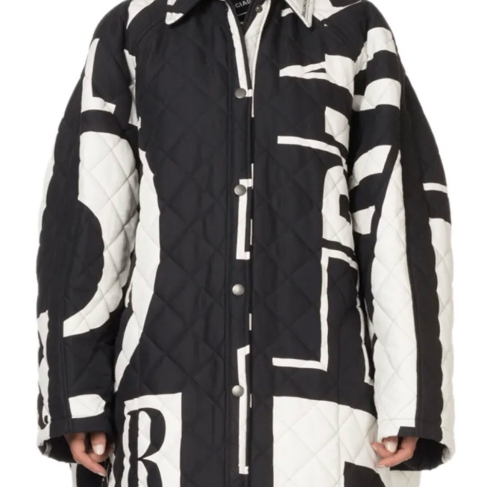 Balenciaga Black and White Graphic Puffer Jacket